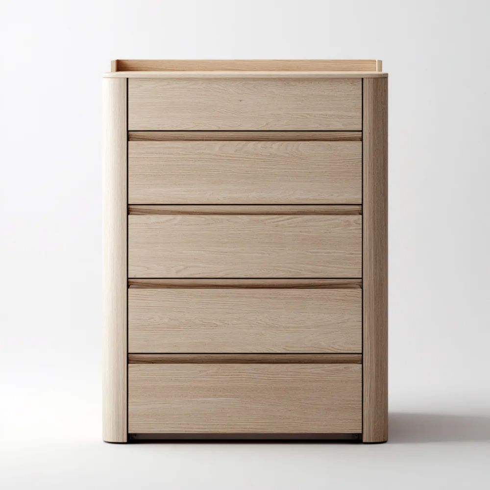 Kommode Holz 80x45x100 cm mit 5 Schubladen – Eiche – Modernes Design