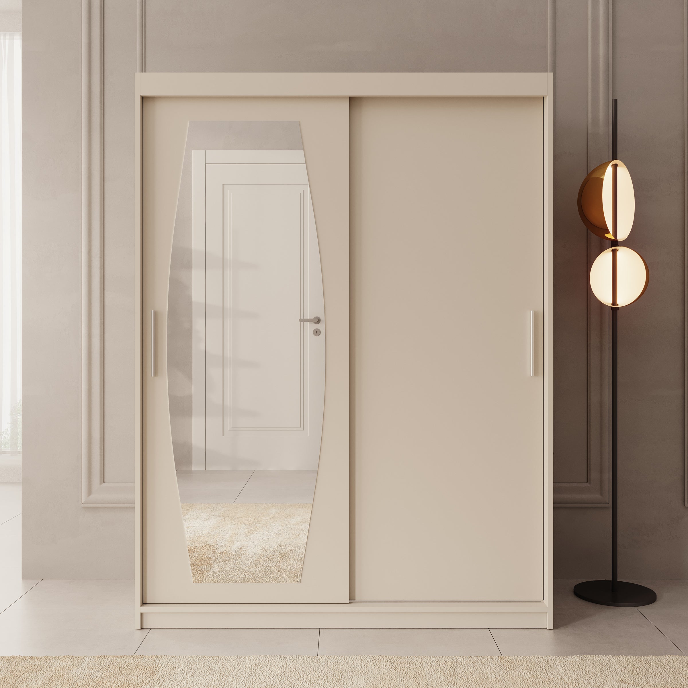 Azai - Kledingkast met schuifdeuren - Beige - 150x62x200 cm