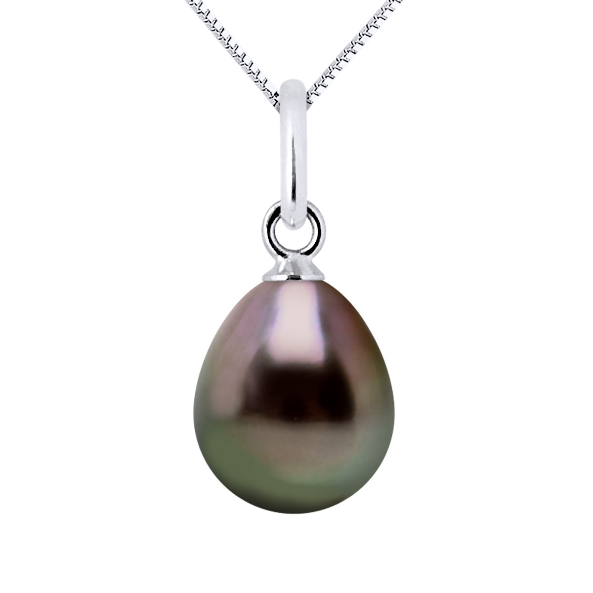 Pendentif Articulé Fil - Véritable Perle de Culture de Tahiti Poire 8-9 mm - Or Blanc 750 Millièmes