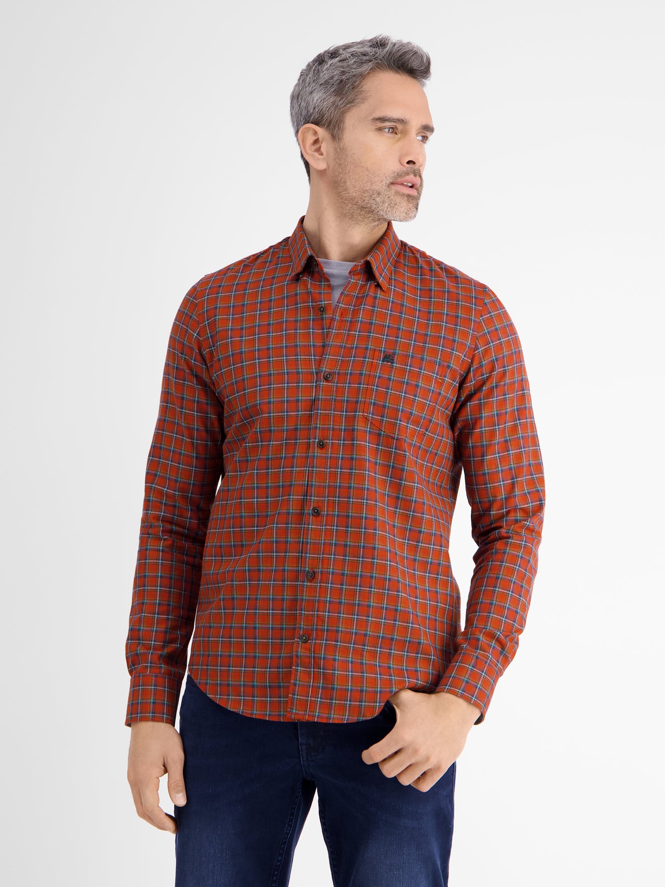 Langarmhemd , kariert, verdeckter Button-down-Kragen