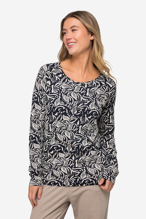 T-Shirt, allover Print, Rundhals, Langarm, OEKO-TEX