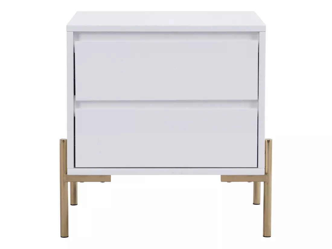 Lot de 2 tables de chevet avec 2 tiroirs - MDF et métal - Blanc laqué et doré - KORASA de Pascal Morabito