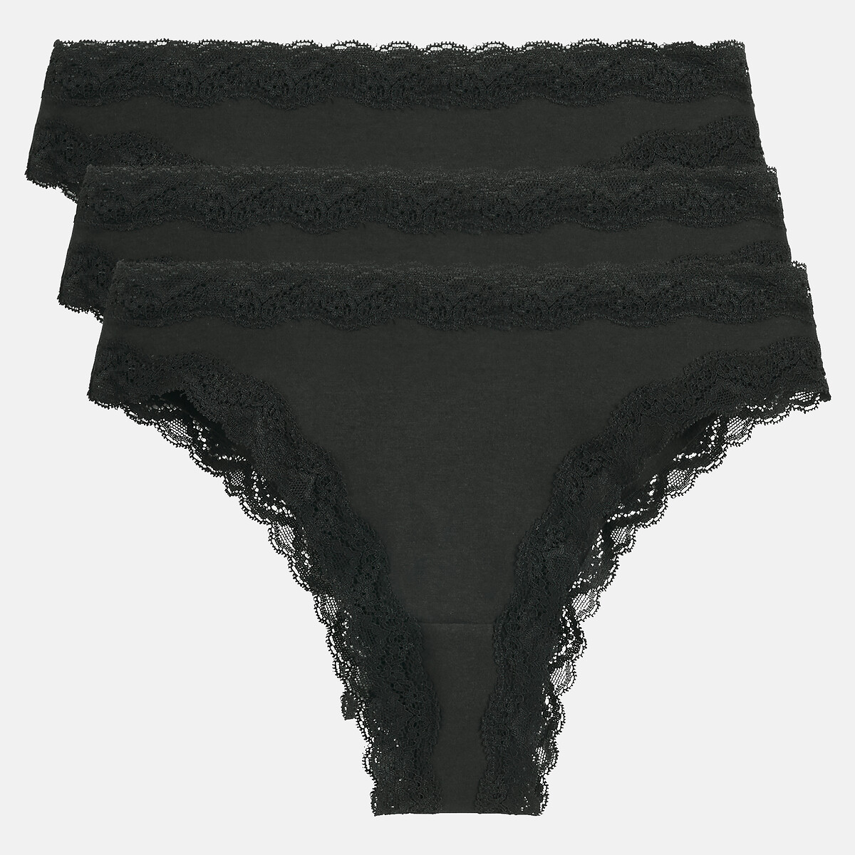 COLEÇÃO LA REDOUTE<br>Conjunto de 3 tangas em algodão e renda