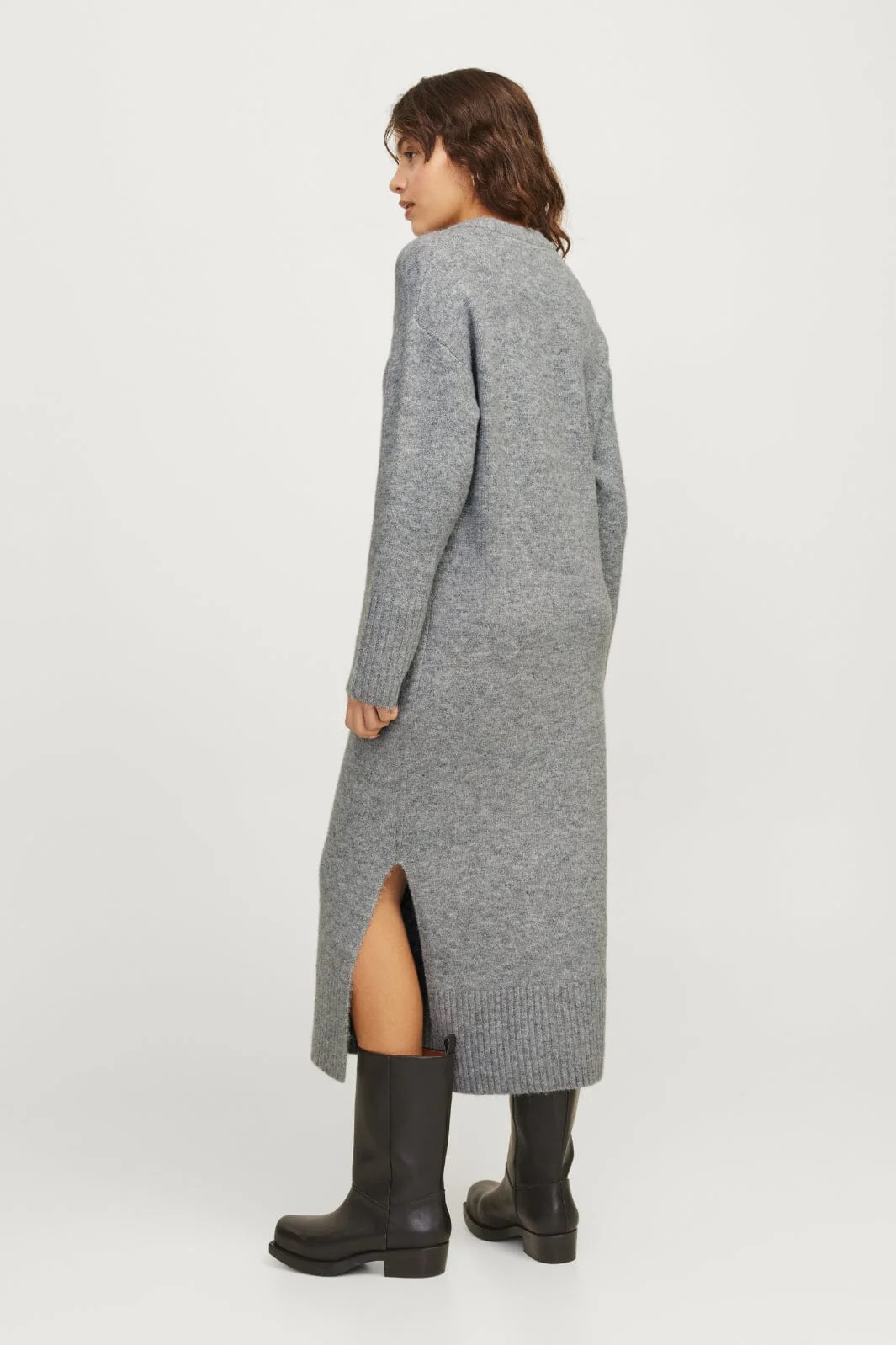 Jjxx Jxoline Diverse Dress Knit 12268051 4652034 grey melange pale green neck piping