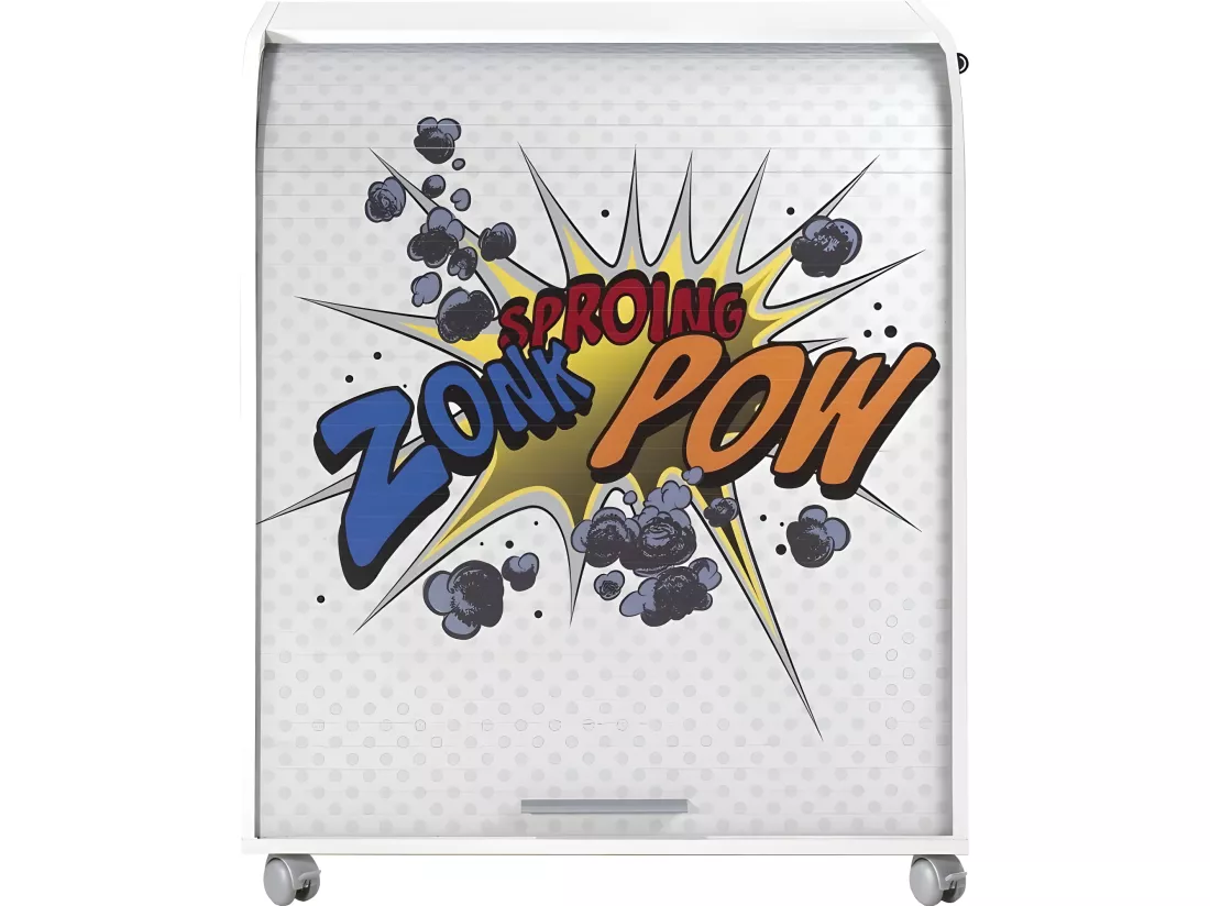 Bureau Informatique Blanc à Roulettes 5 Niches L 79.2 H 93.8 P 53.2 cm - Coloris: Zonk Pow 400
