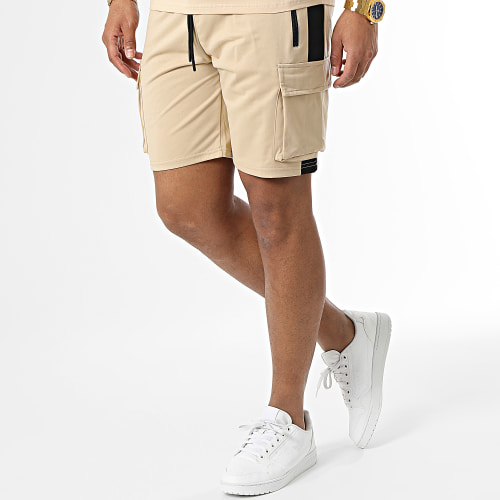 Ensemble Tee Shirt Et Short Jogging E396 Beige Noir Blanc
