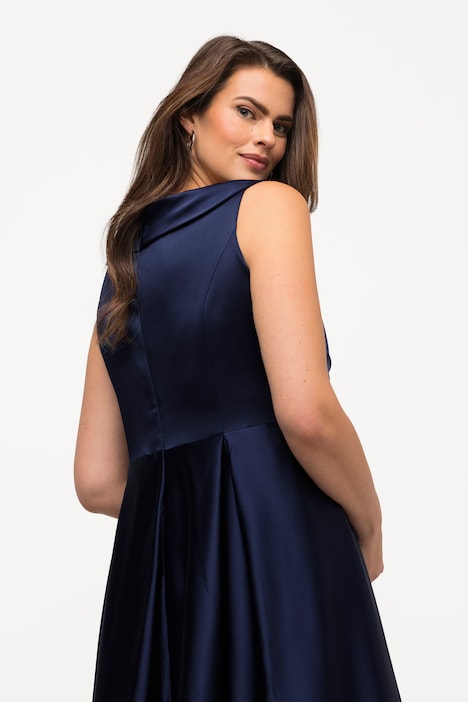 Abendkleid, A-Linie, drapiert, V-Ausschnitt, ärmellos