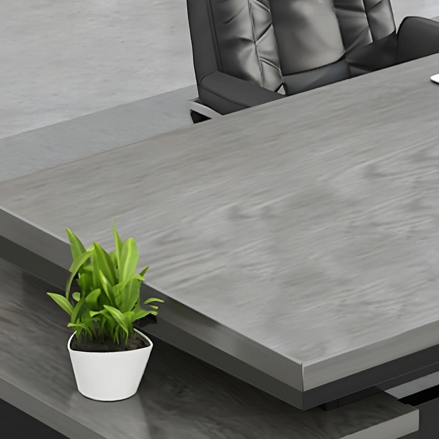 Büro-Computertisch, L-förmig, Executive, mit Holzsockel, Home-Office-Möbelset mit Schubladen und Ablageflächen, U-förmiger Schreibtisch (Grau, 180 cm L x 81 cm B x 76 cm H)