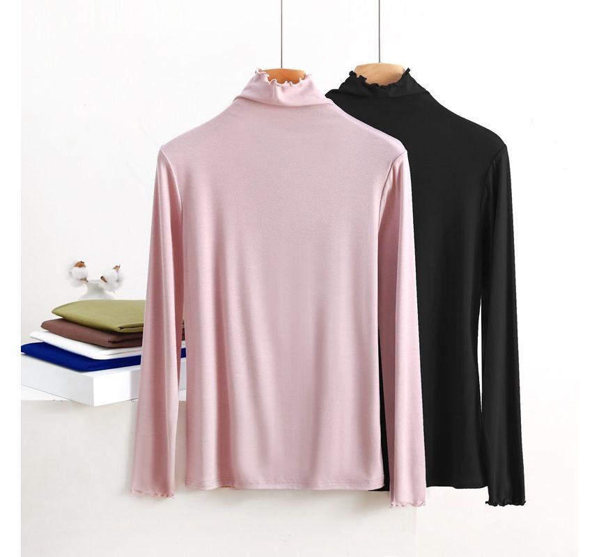Featherbright - T-shirt met lange mouwen en hoge hals en effen sla-rand