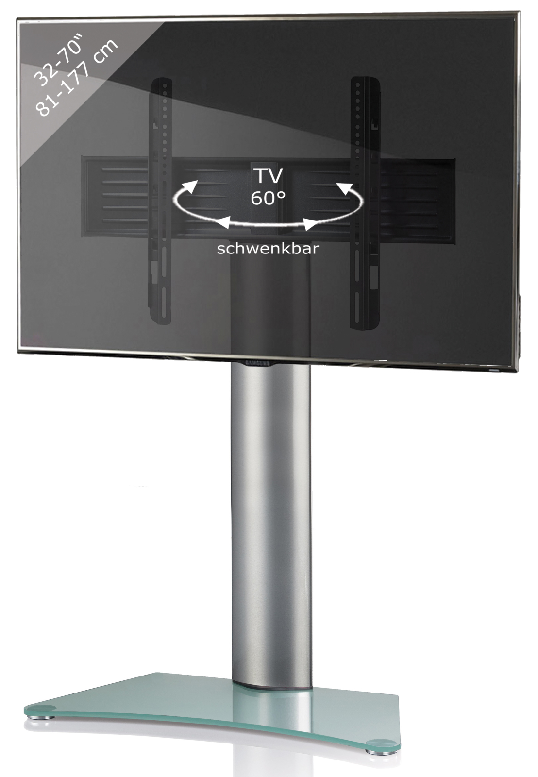 TV-Standfuß ZENTAL - silber - Mattglas