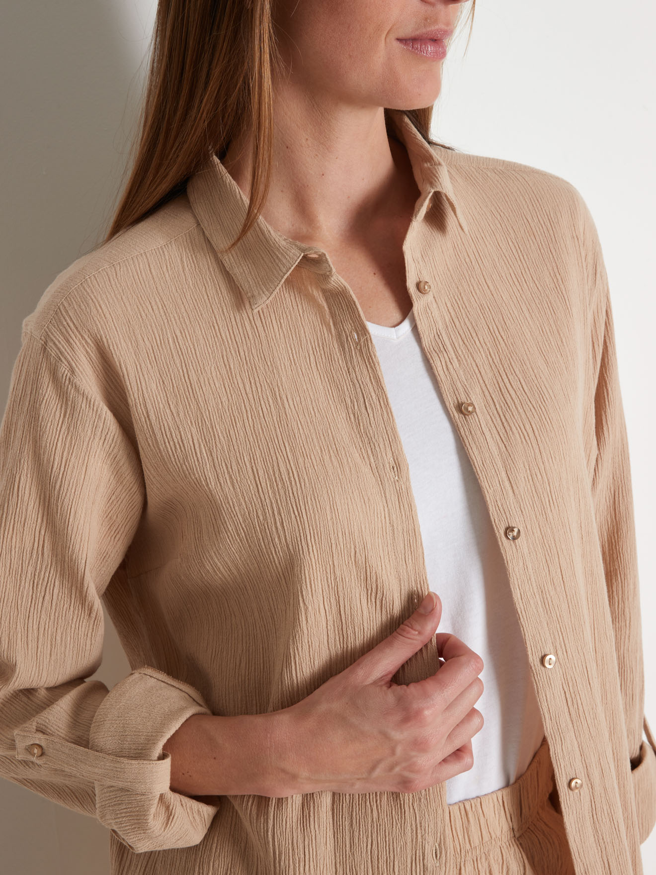 Chemise longue créponnée pur coton