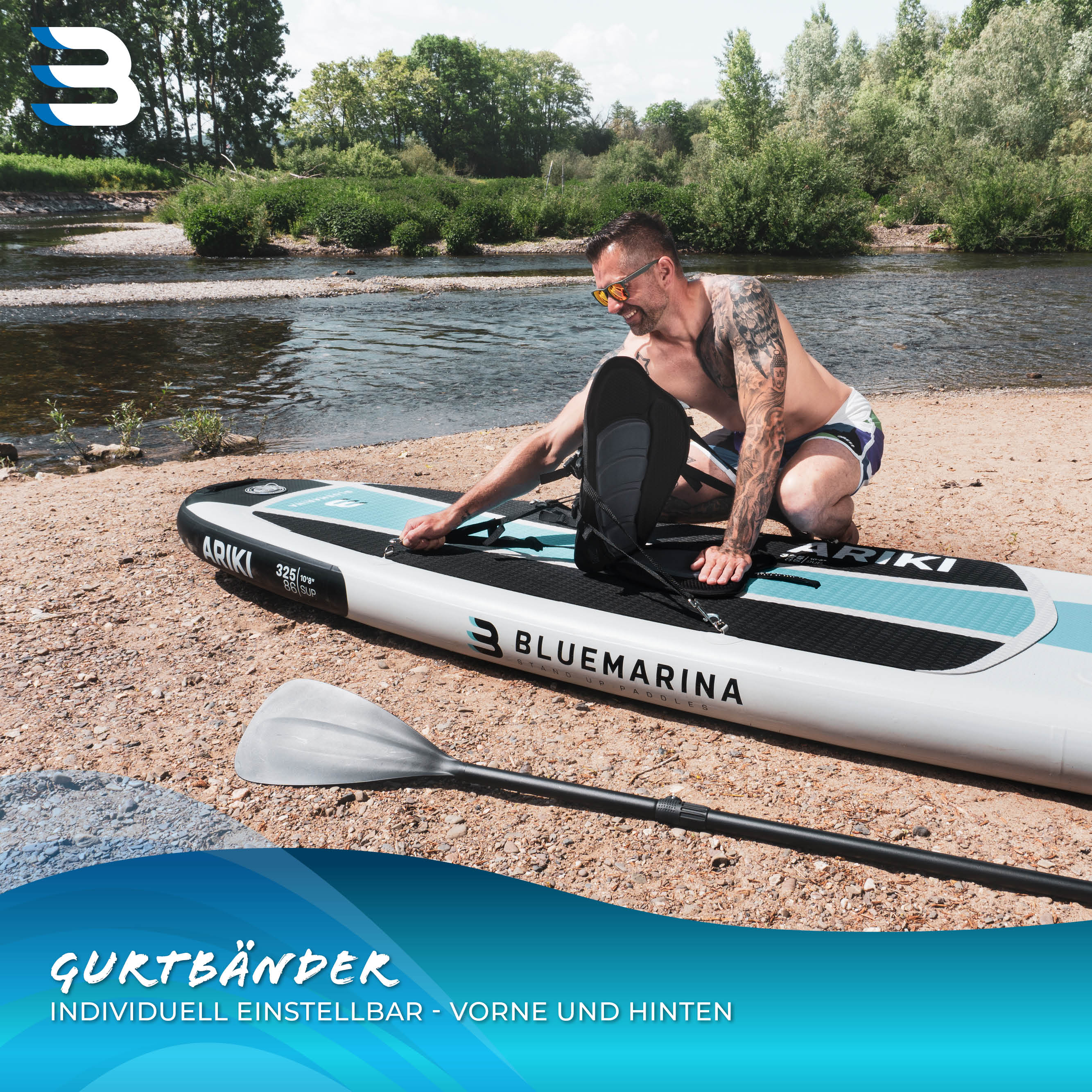 Bluemarina SUP-Sitz, Kajaksitz für Stand Up Paddle, mit Paddel, ergonomisch, Schaumstoffpolster