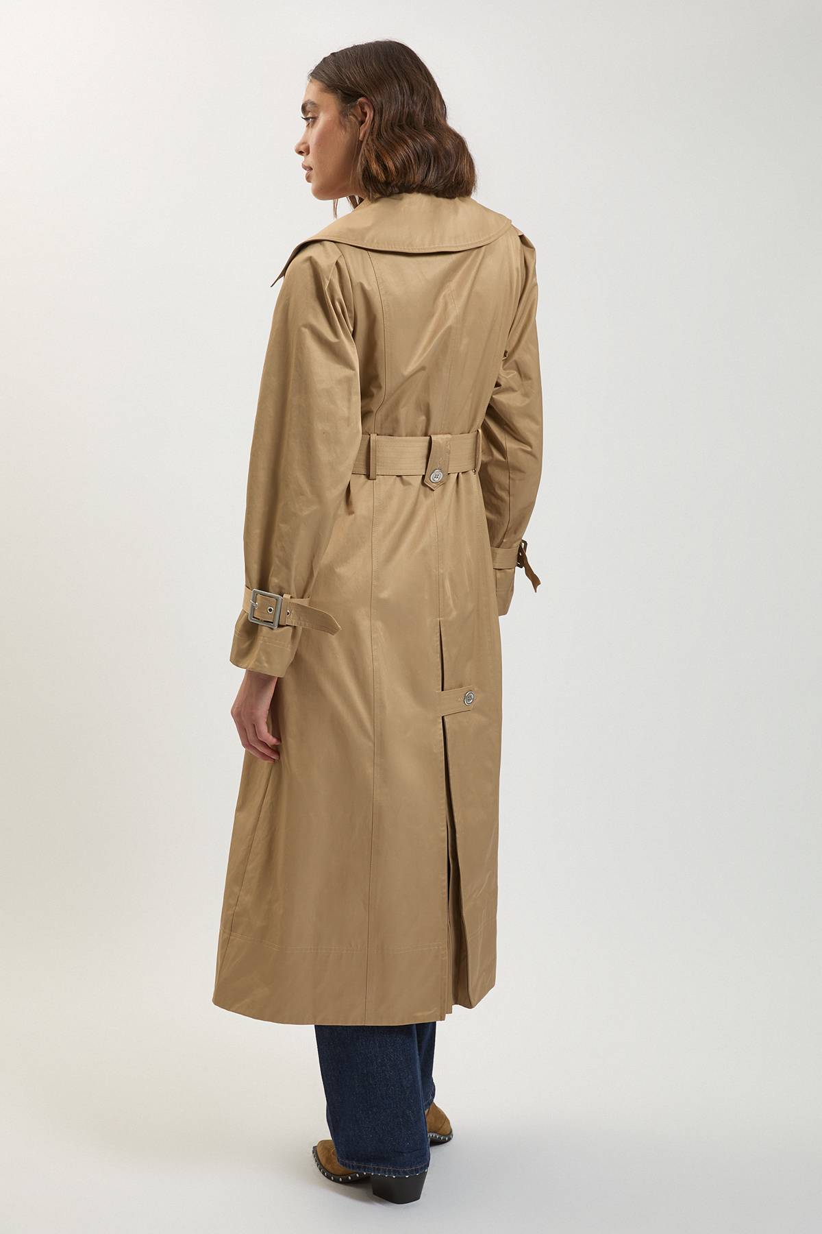 KarenMillen Trench-Coat Classique Ceinturé en Coton Brillant
