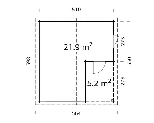 Enkele garage Palmako Roger 21,9+5,2 m² met houten deur 510 x 550 cm natuurlijk