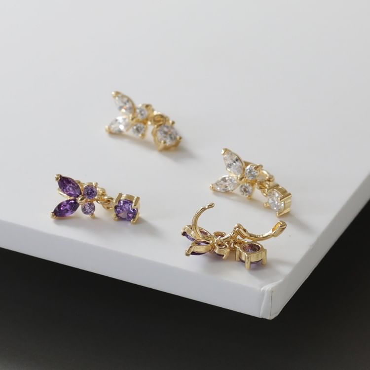 Phoenoa - CZ Butterfly Huggie Drop Oorbel