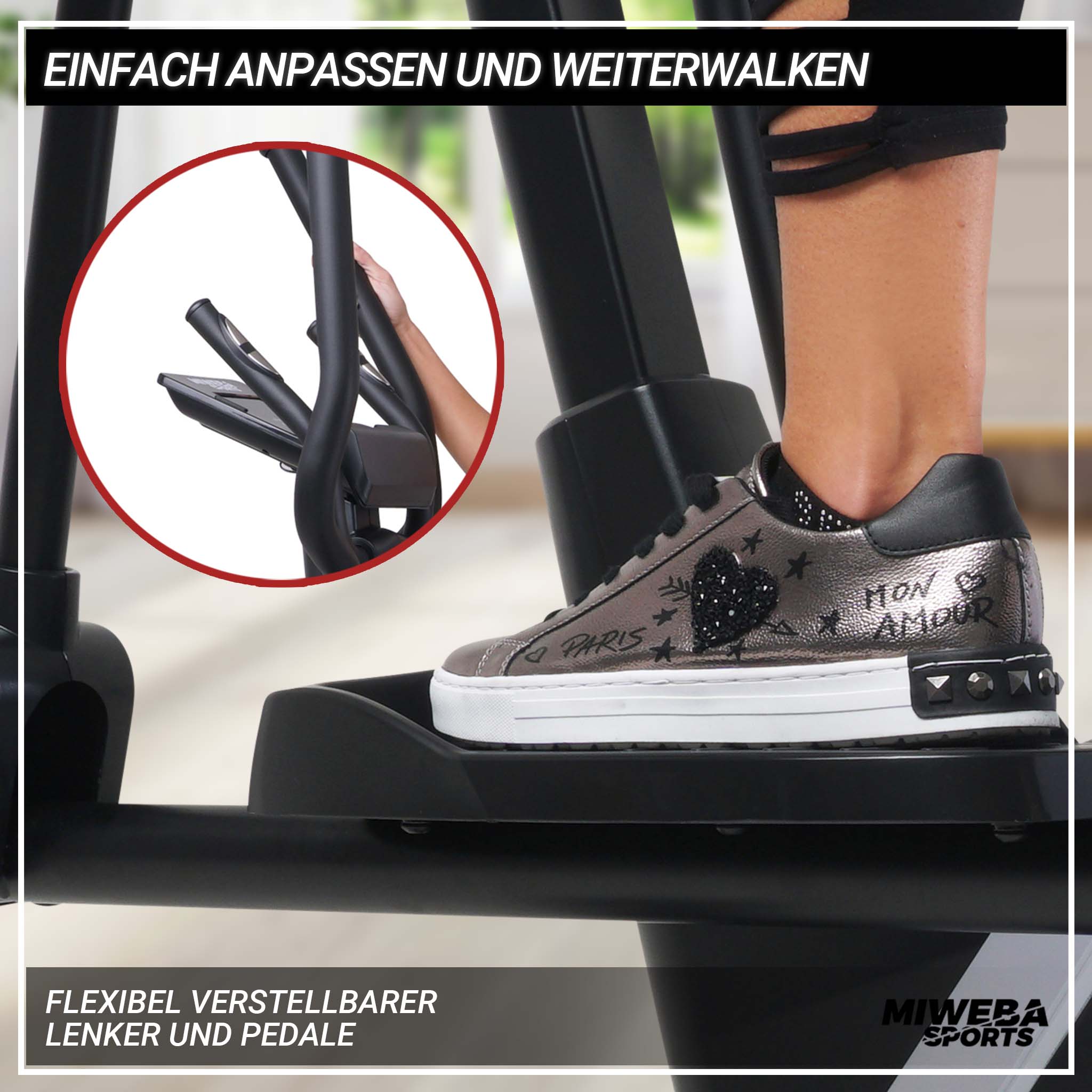 Miweba Sports Crosstrainer MC300, 21 kg Schwungmasse, verstellbar, Pulsgurt, mit App, Magnetbremse (Weiß/Schwarz)