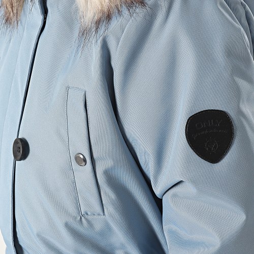 Parka Capuche Fourrure Femme Iris Bleu Clair