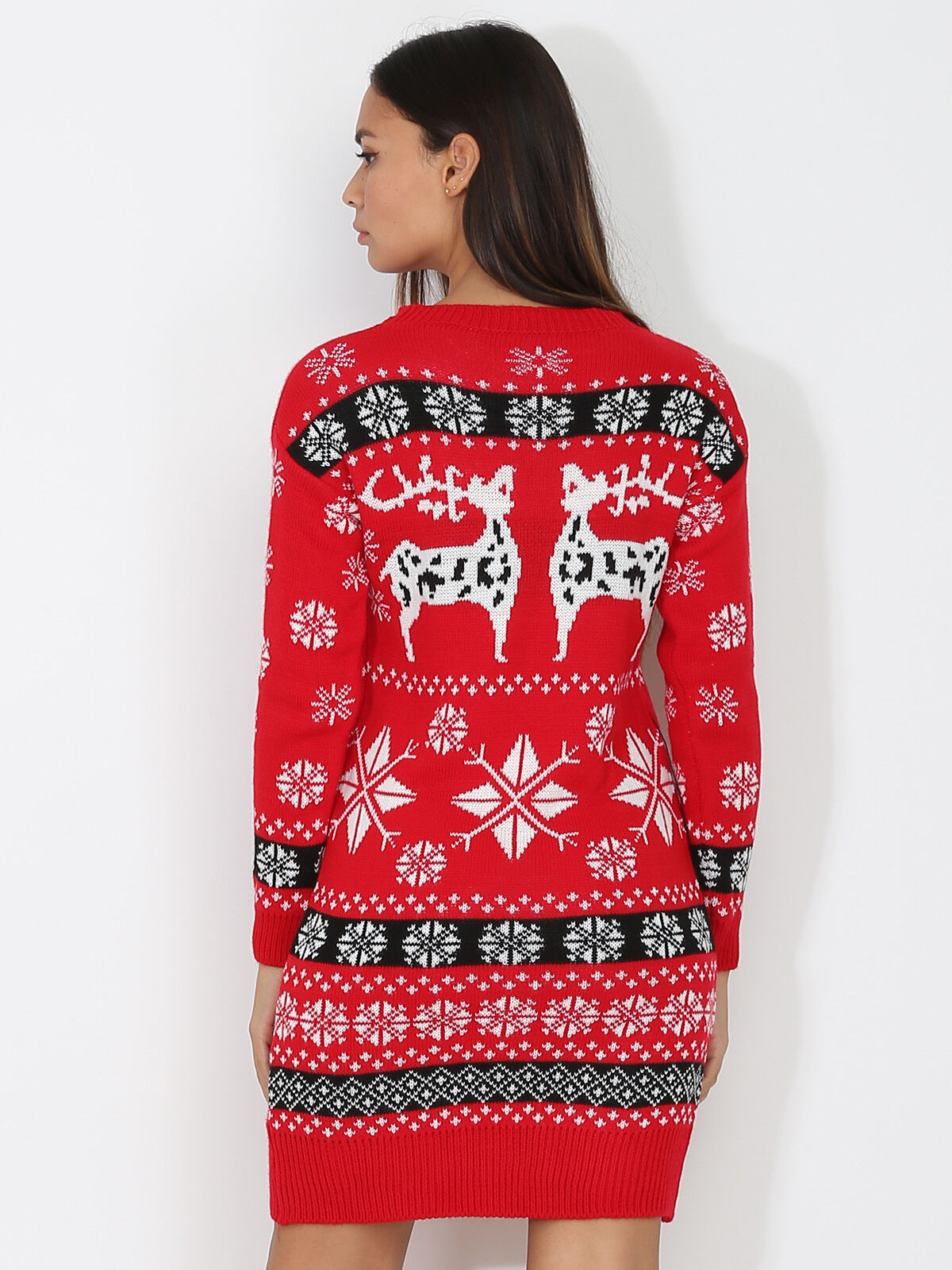 Robe pull jacquard de Noël- Rouge