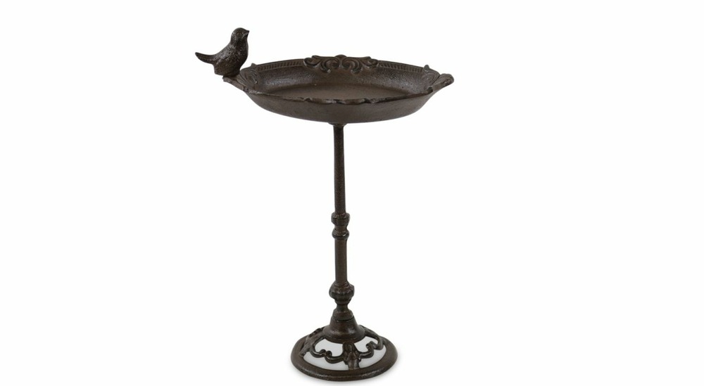Abreuvoir oiseau sur pied fonte fonte marron 27.5x19x39cm