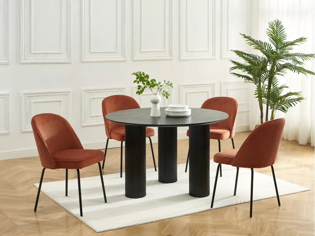 Lot de 6 chaises en velours côtelé et métal noir - Terracotta - ALPALI