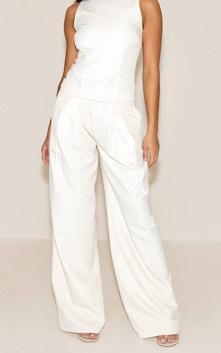 Blanc Pantalon Large Tissé Ajusté