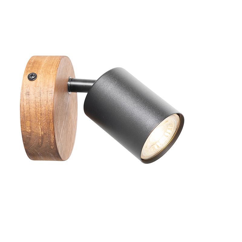 Industriële spot zwart met hout kantelbaar - Jeana