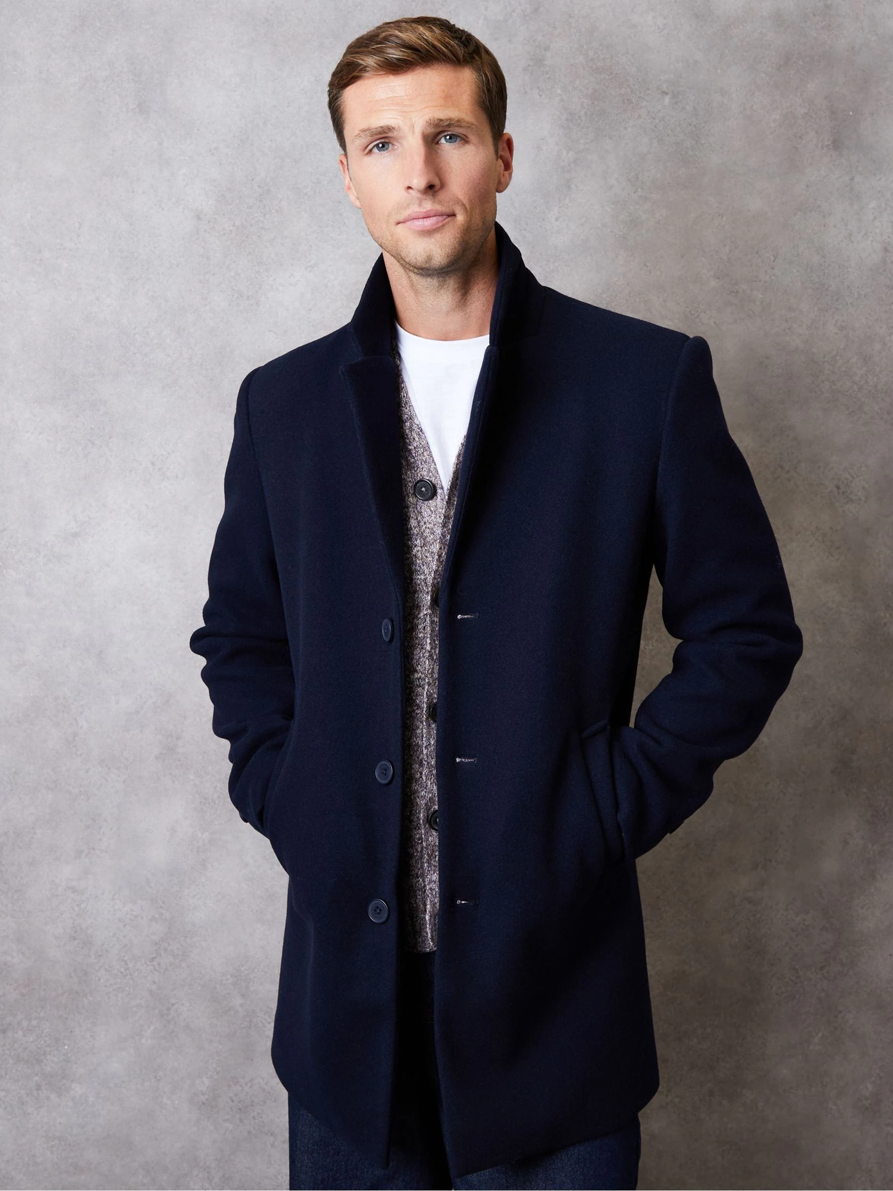 Marineblauw - Threadbare Faux Wool Overcoat