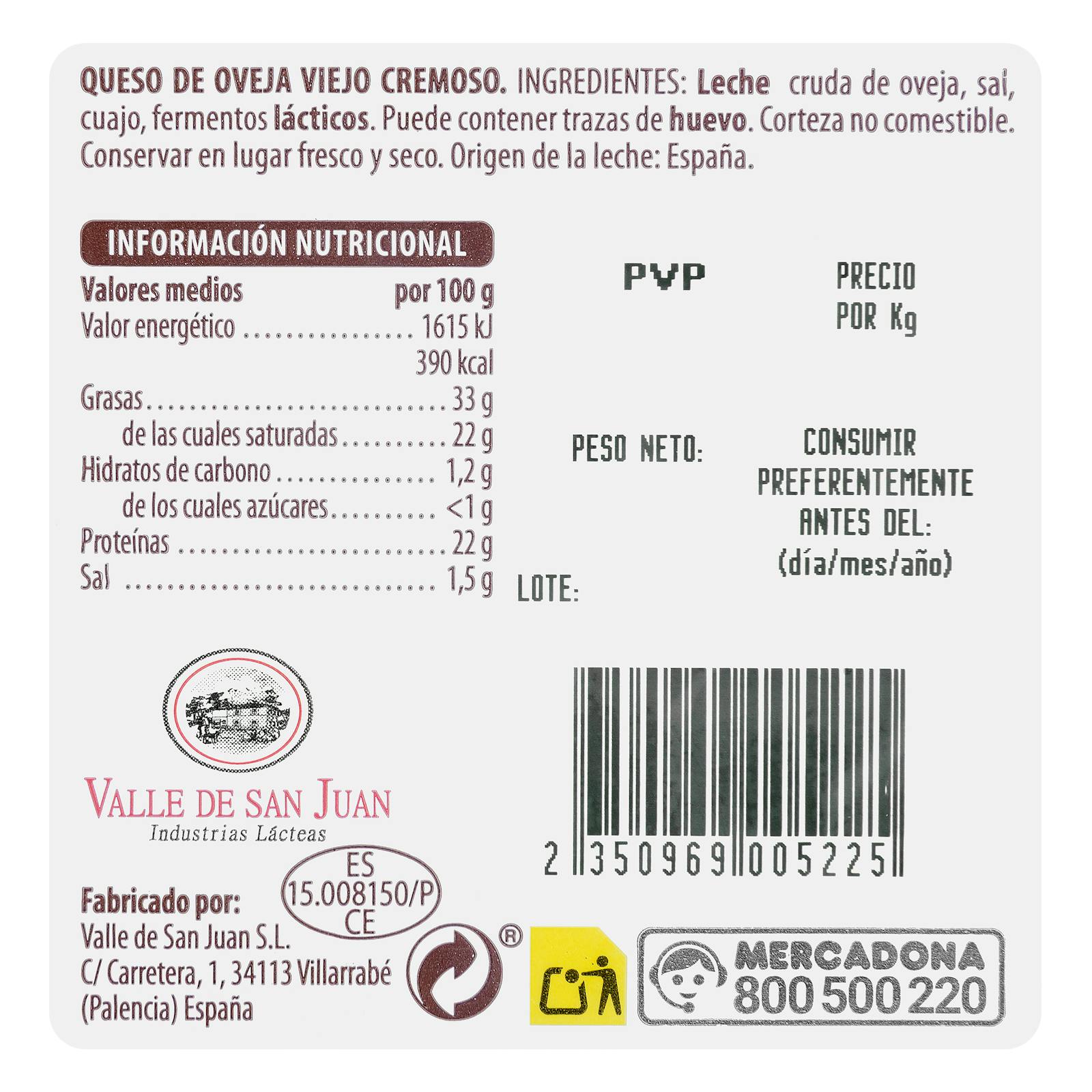 Fromage de brebis vieux crémeux Hacendado