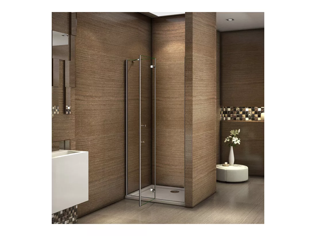 Paroi de douche pivotante 90x185cm en 6mm verre sécurité anticalcaire, installation en niche