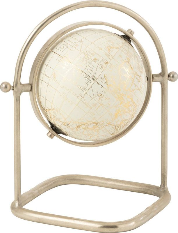 J-Line wereldbol - metaal/papier - wit/goud - small