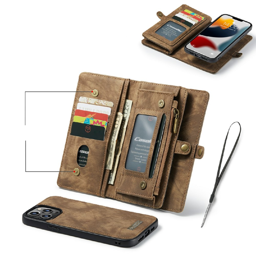 iPhone 13 Pro 2in1 Leder Tasche   Magnet Hardcase Karten Etui - Braun