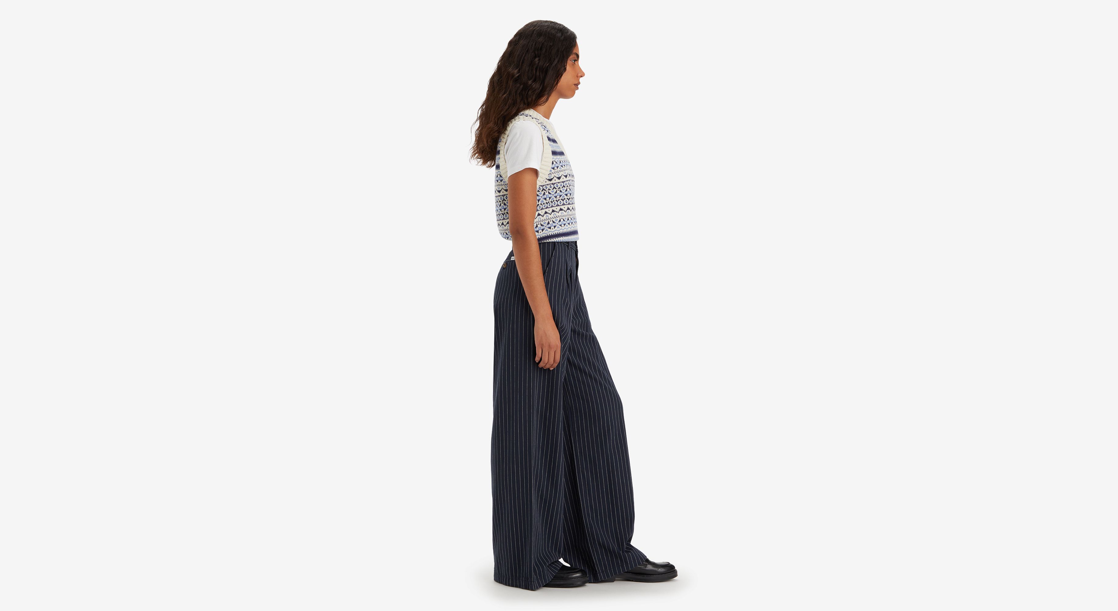 Pantalon à pinces Wide Leg - Lois Stripe - Bleu