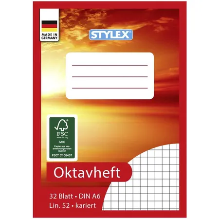 Stylex Oktavheft, kariert, DIN A6, 32 Blatt