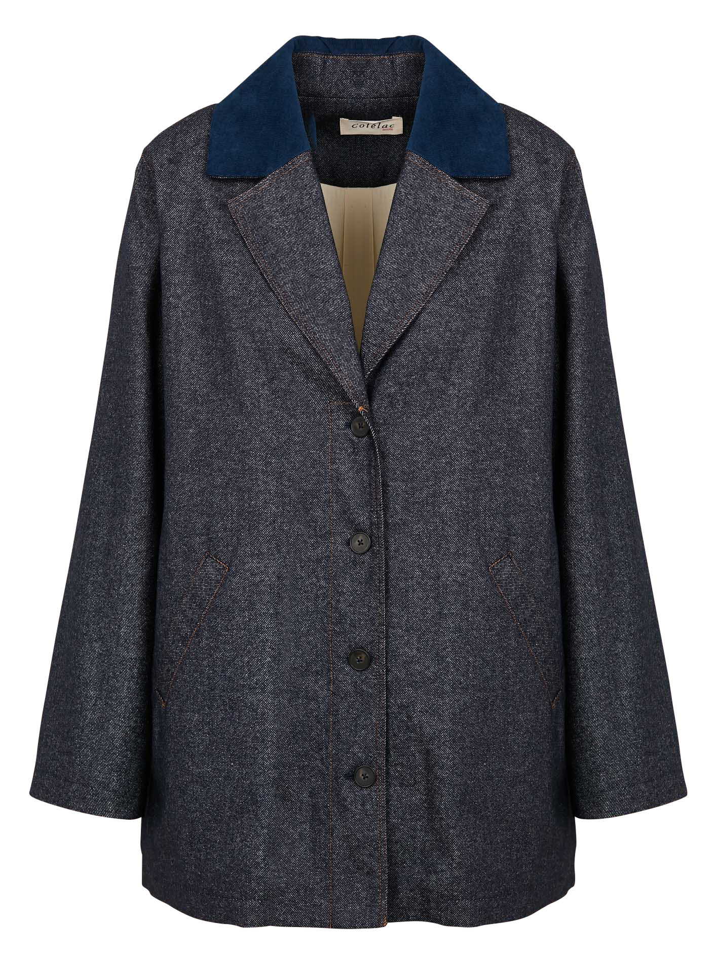 DAVOR - Manteau droit en coton et laine mélangé | Bleu