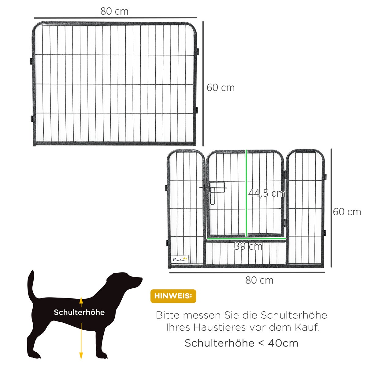 PawHut Puppy Playpen, 80L x 1,5B x 60H cm, Staal, Zwart