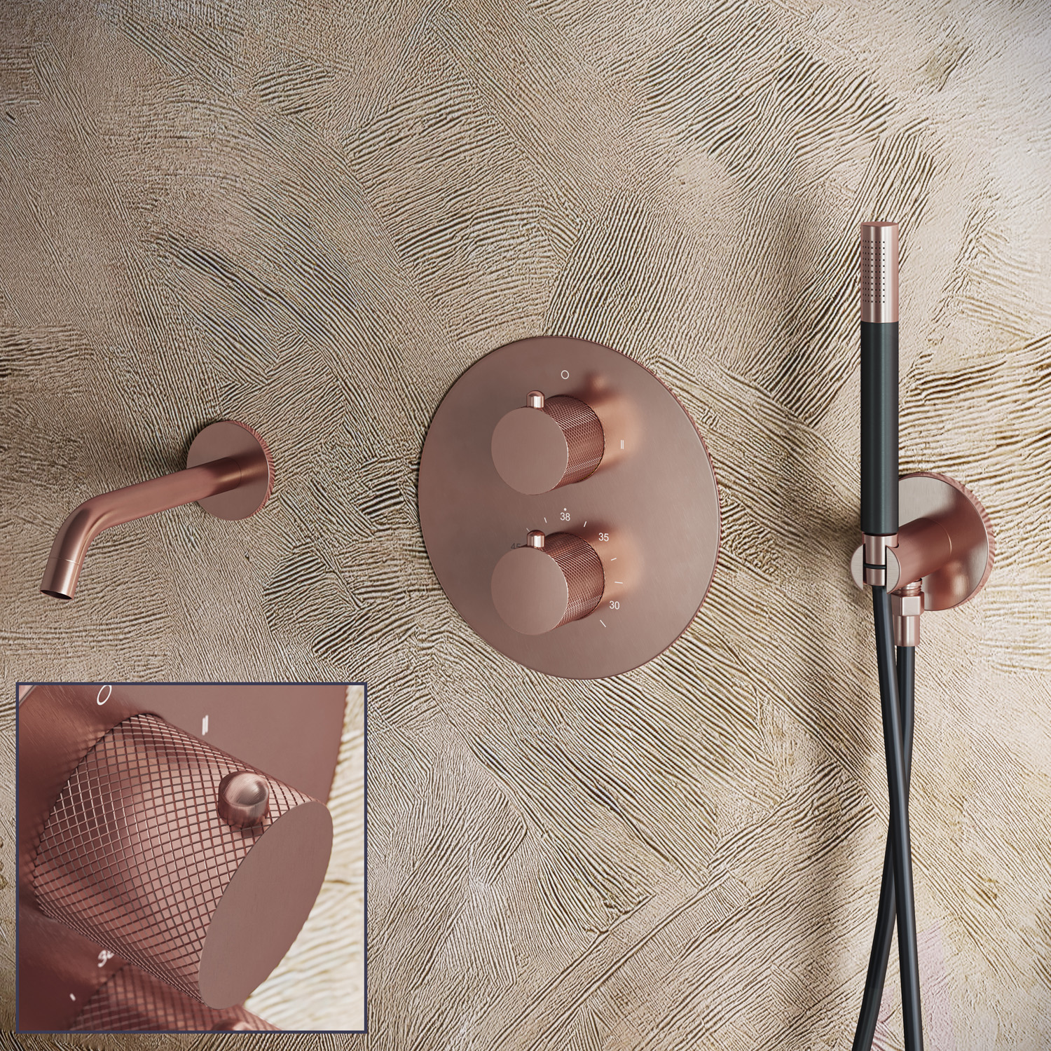 Saniclear Copper Curved Pro inbouw badkraan rond geborsteld koper