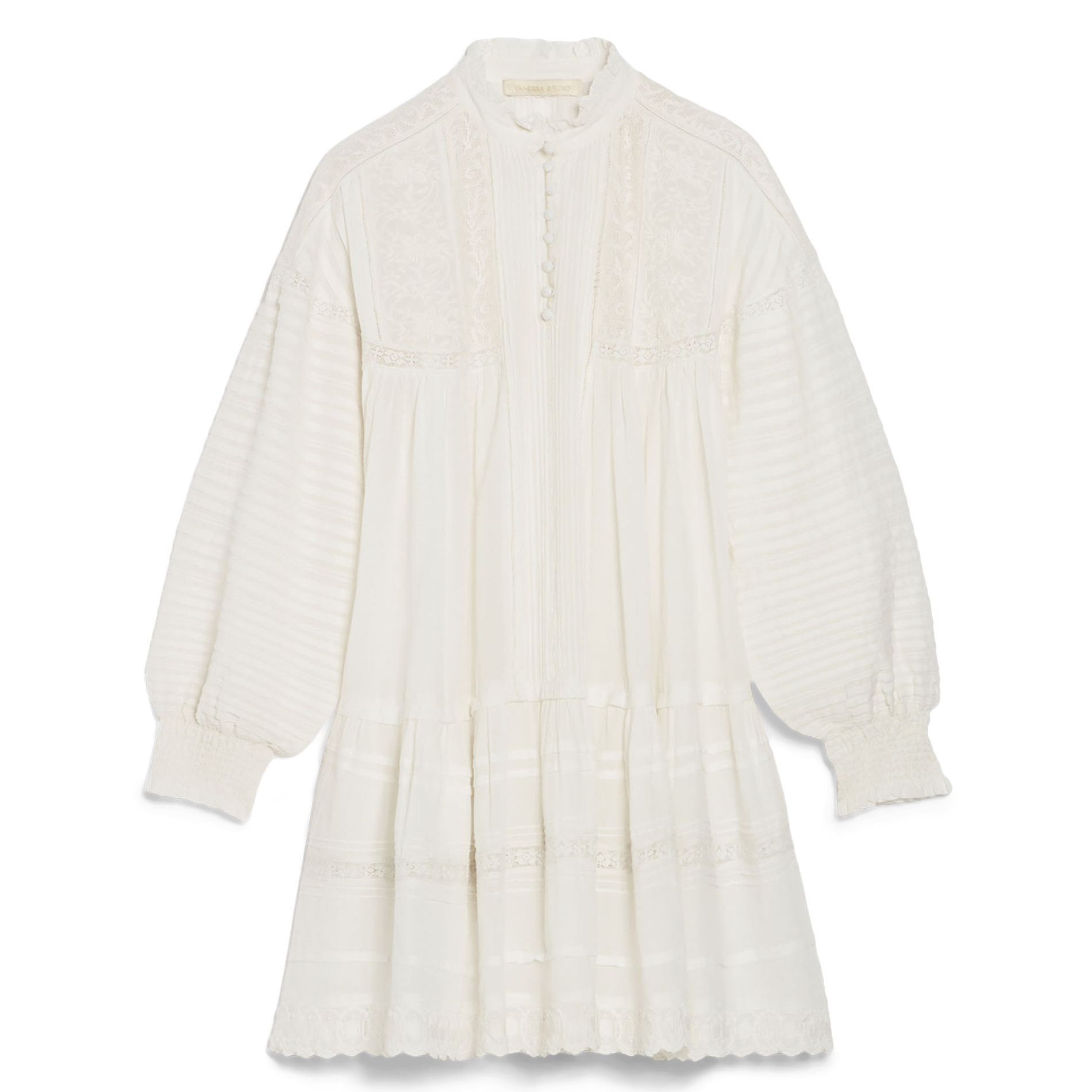 DIANE - Robe courte trapèze brodée en coton mélangé | Blanc