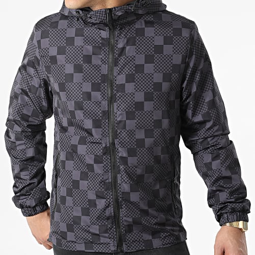 Veste Zippée Capuche A Carreaux XP124 Gris Noir