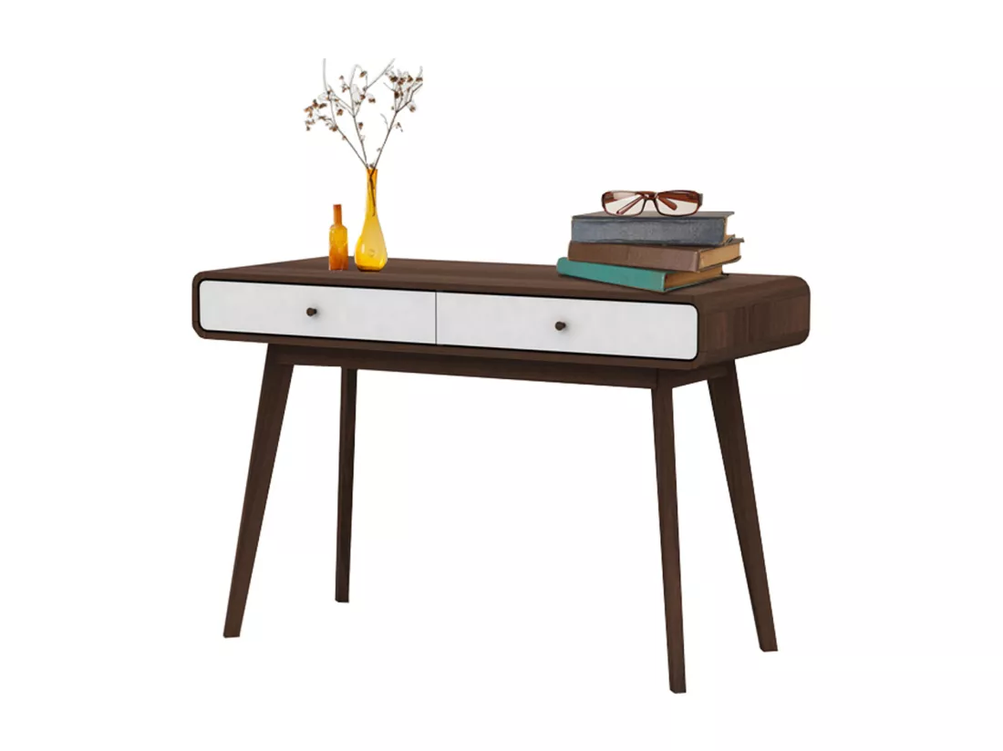Cassie | Bureau avec 2 tiroirs en effet noyer et blanc