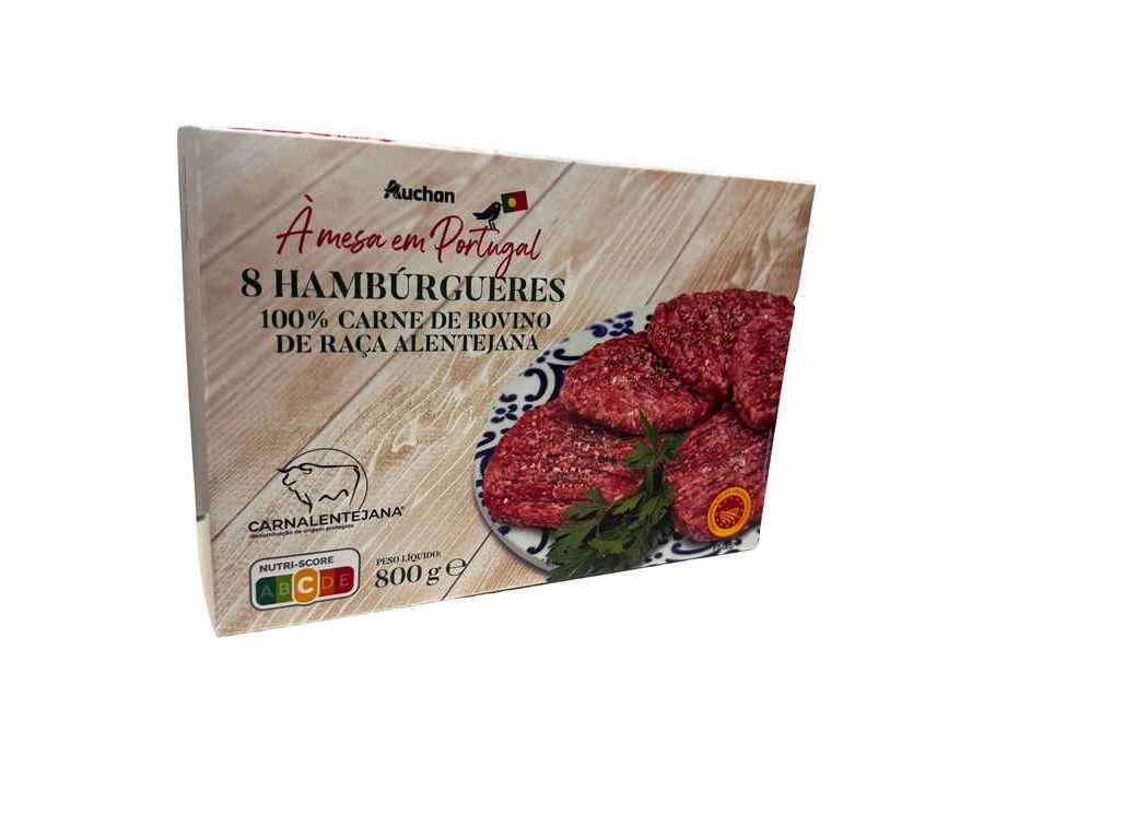 HAMBÚRGUERES DOP AUCHAN À MESA EM PORTUGAL 100% BOVINO ALENTEJANO 8X100G