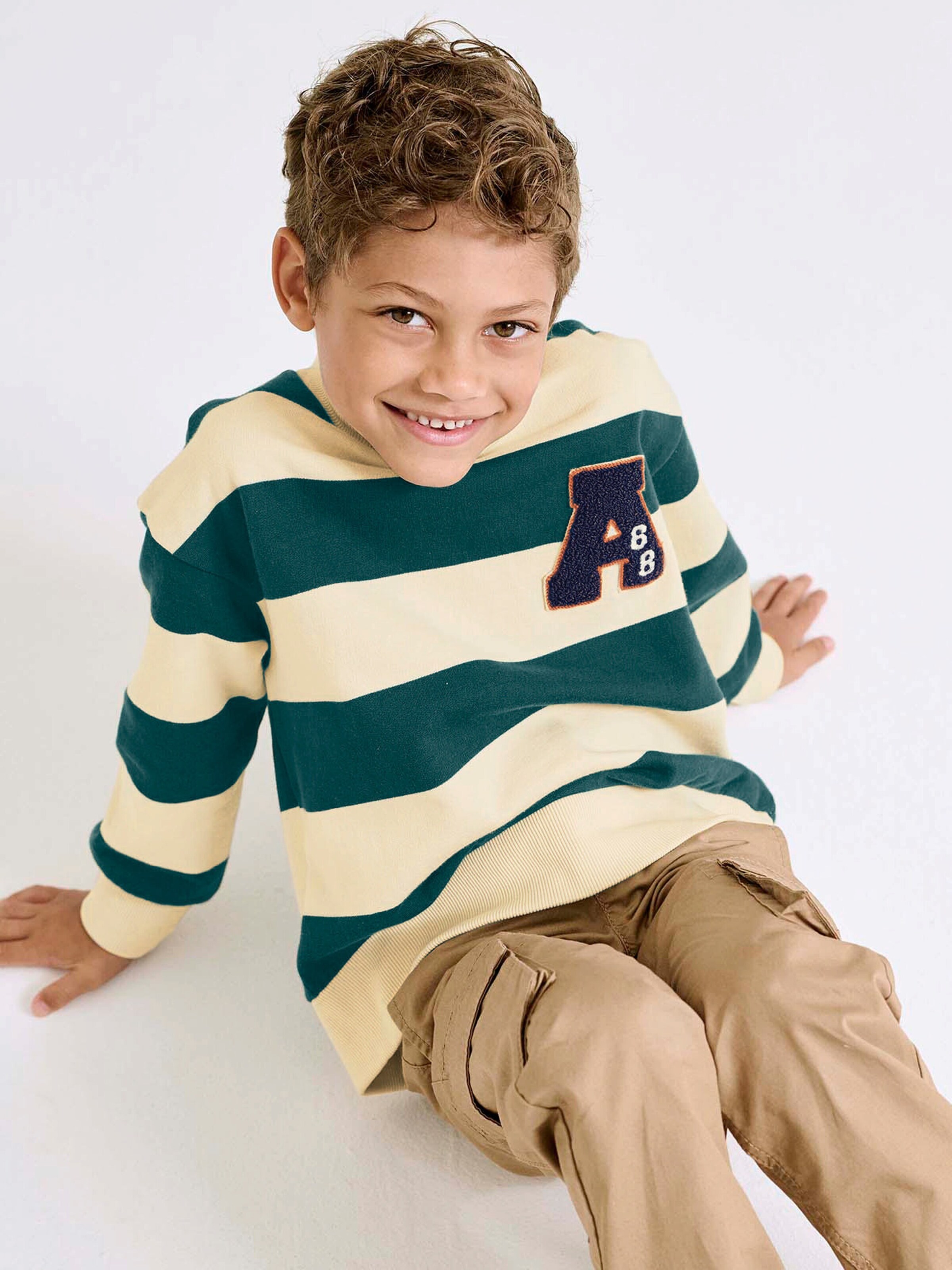 Vertbaudet Jungen Sweatshirt mit Frottee-Patch smaragdgrün