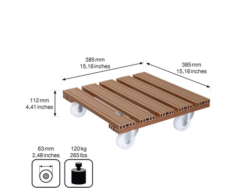 Plantenrol WPC 38,5x38,5 cm terracotta TK 150 kg
