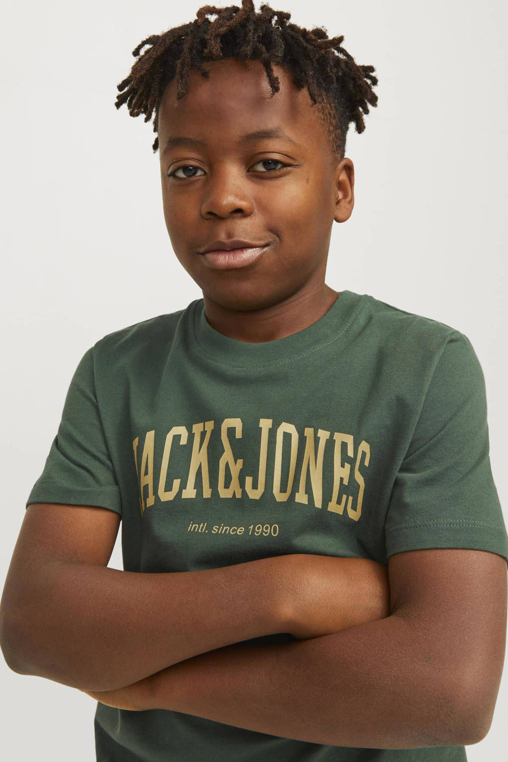 JACK & JONES T-shirt JJEJOSHmet tekst donkergroen