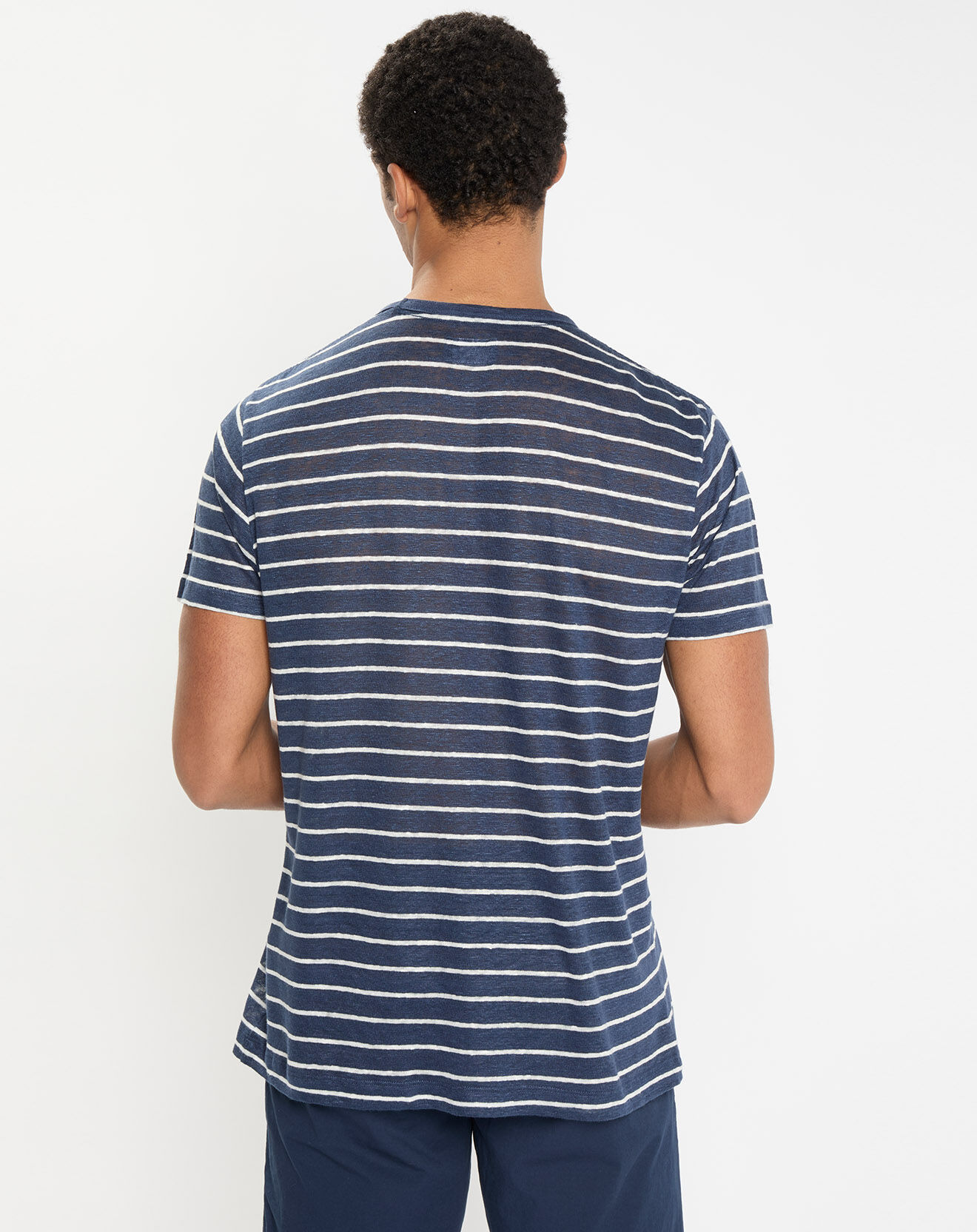 Hackett London T-Shirt 100% Lin Regular Fit Marinière bleu/blanc