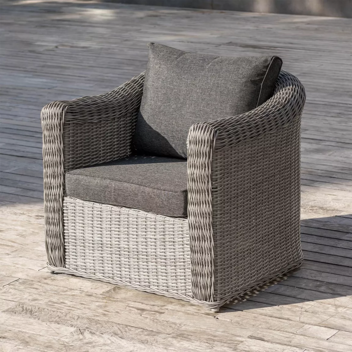 Salon de jardin en résine tressée 7 places 5 pcs Calvi Gris et gris foncé