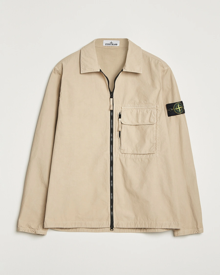 Stone Island Garment Dyed Organic Cotton Zip Overshirt Beige