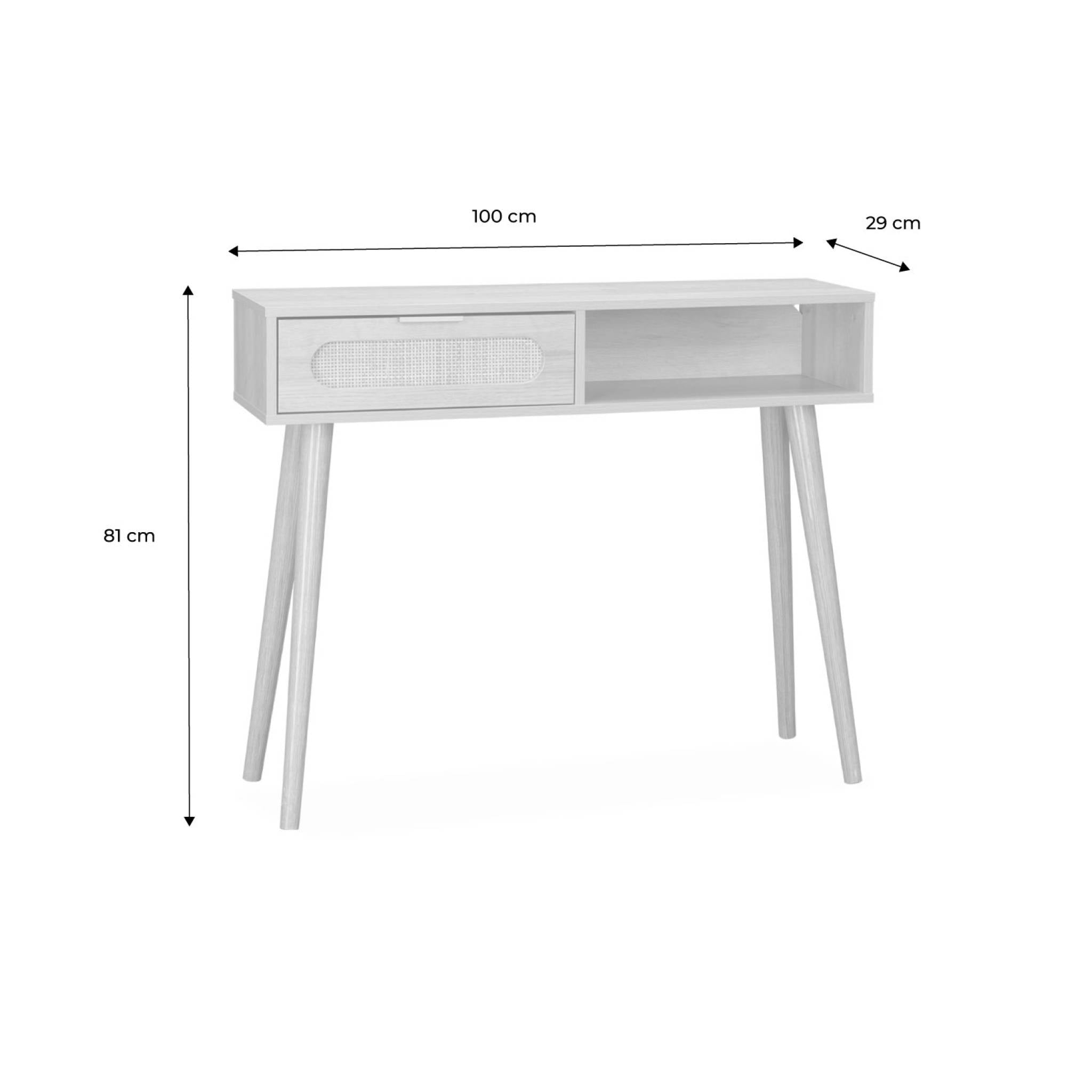 sweeek - Scandinavische console met houtdecor en afgerond riet