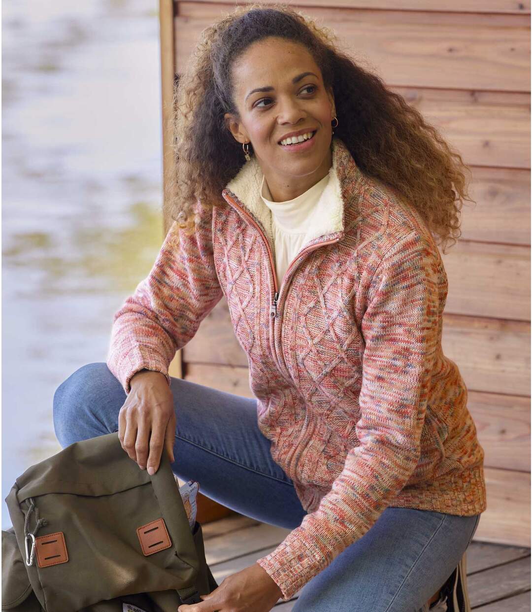 Blouson Tricot Mouliné Doublé Coral