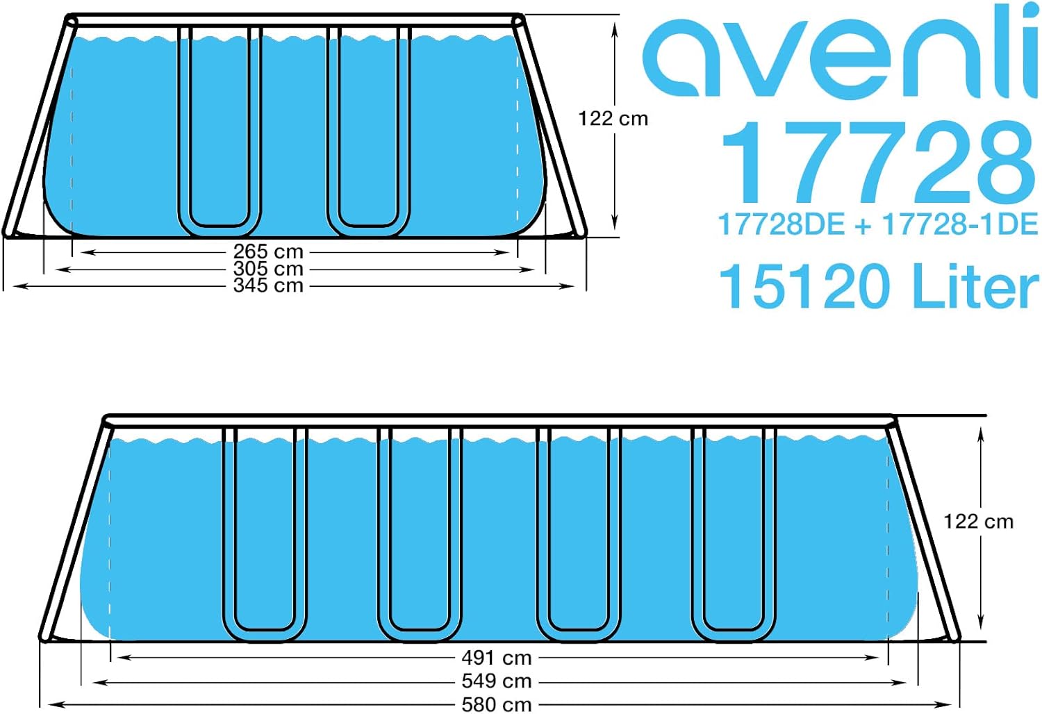 Avenli Pool 549 x 305 x 122cm Stahlrahmen Aufstellpool Komplettset mit Leiter Filteranlage Bodenplane & Abdeckung grau Framepool rechteckig Swimming Schwimmbecken