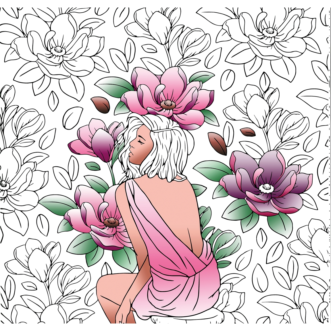 Grands carrés d'art thérapie Femmes fleurs